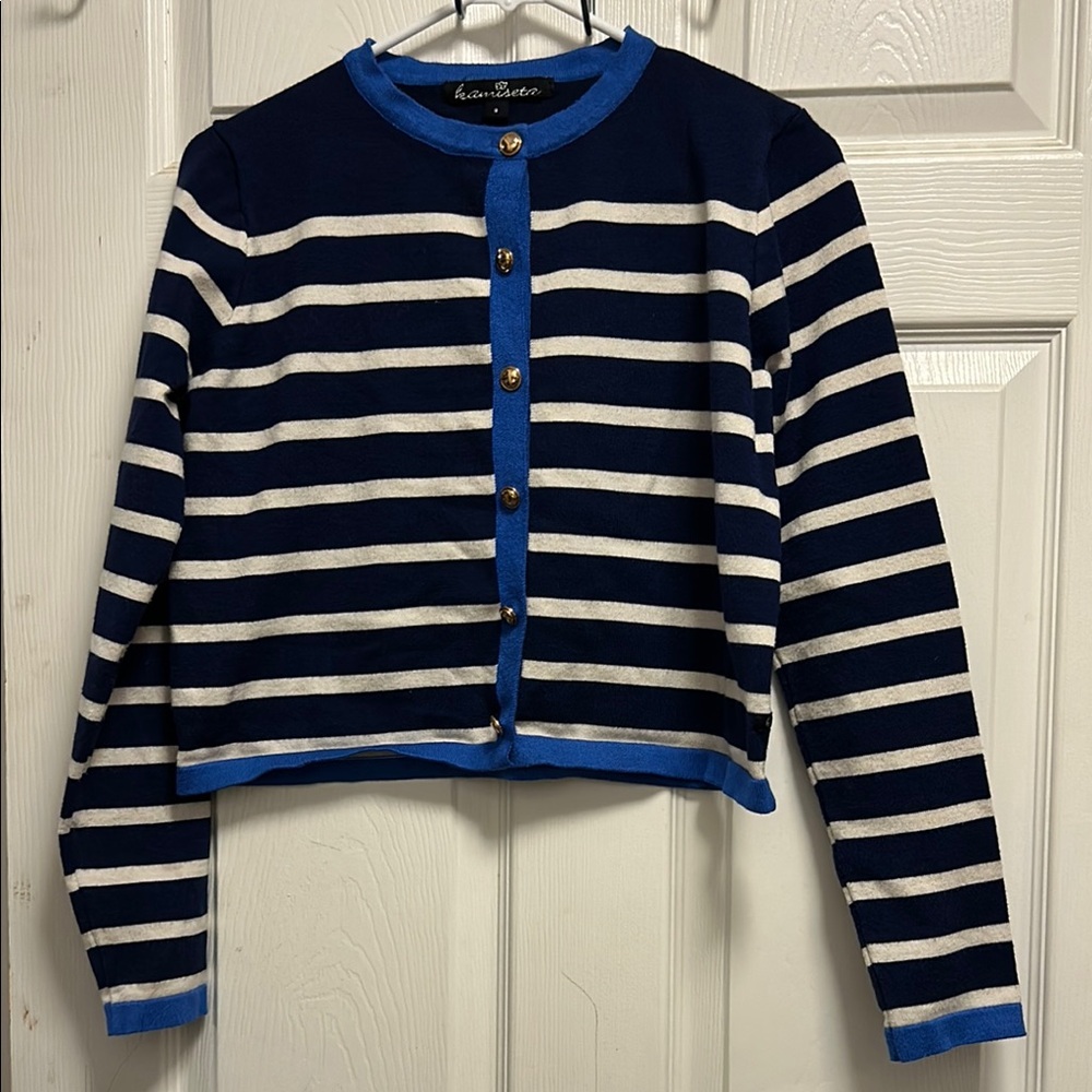 Navy and White Striped Cardigan